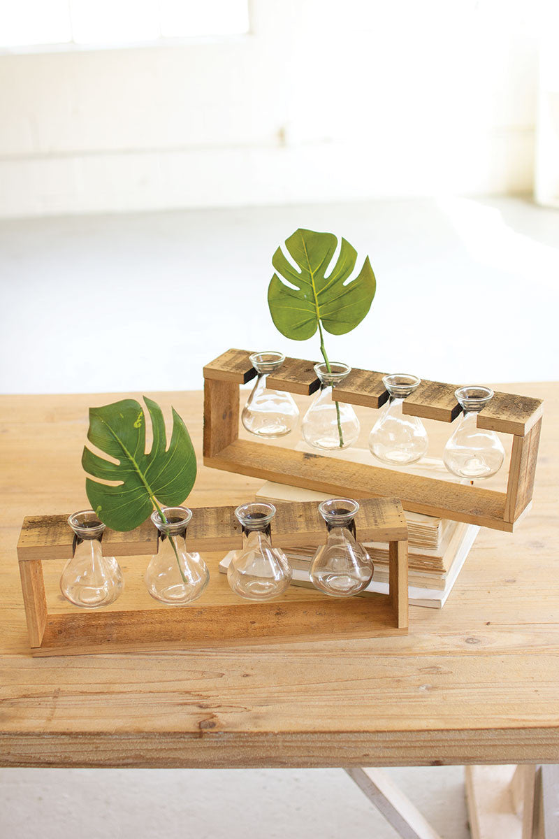 Bud Vases with Recycled Wooden Stand