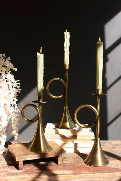 Brass Trumpet Tapered Candle Holders