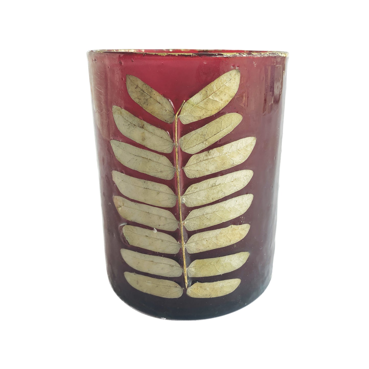 Recycled Glass Votive Holder with Leaves