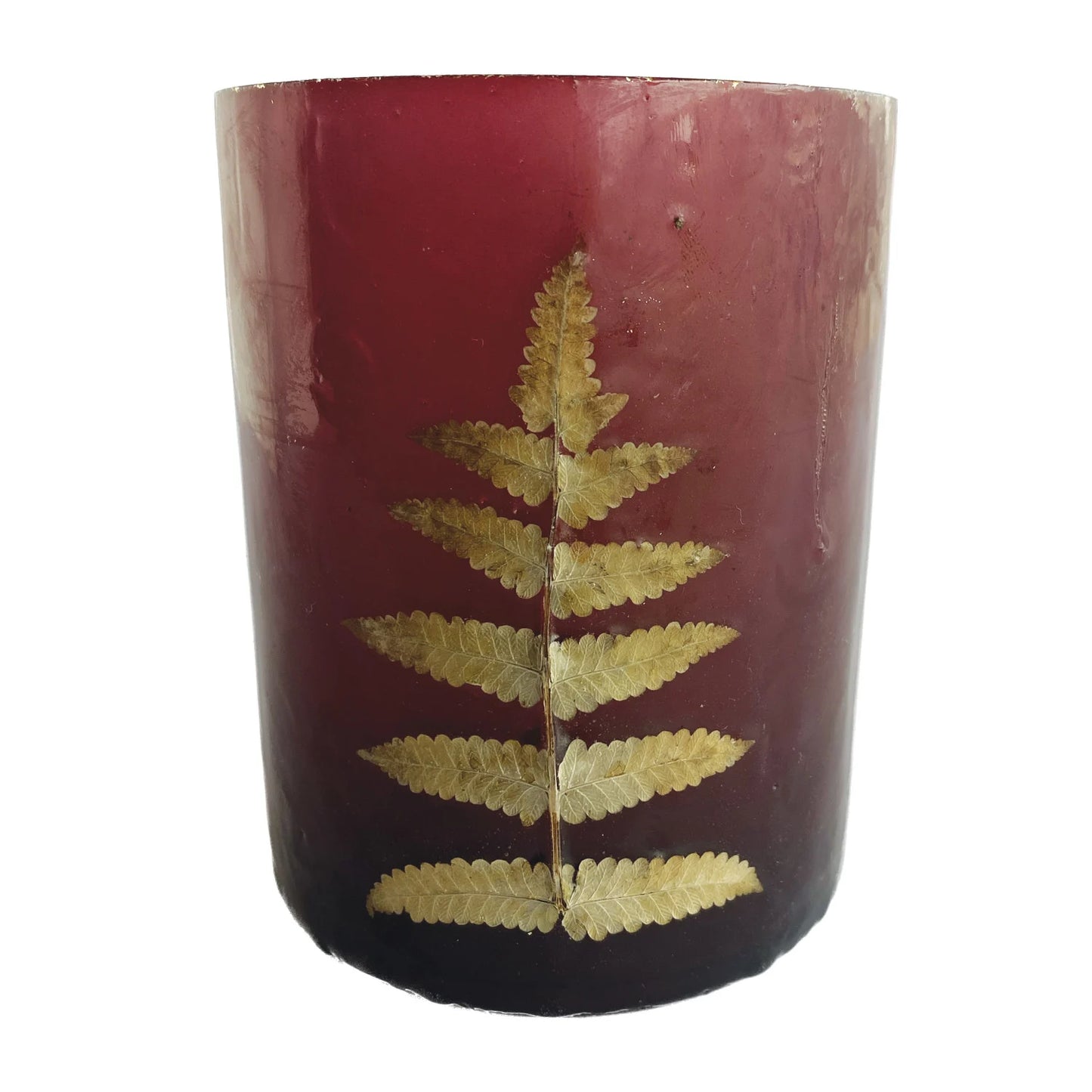 Recycled Glass Votive Holder with Leaves