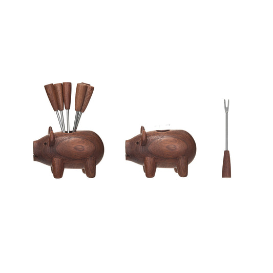 Sapele Wood Pig with Appetizer Forks