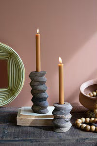 Wooden Zig Zag Tapered Candle Holder