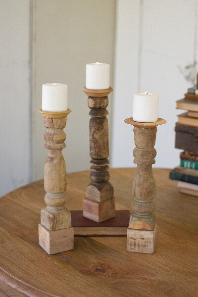 Wooden Pedestal Candle Holder